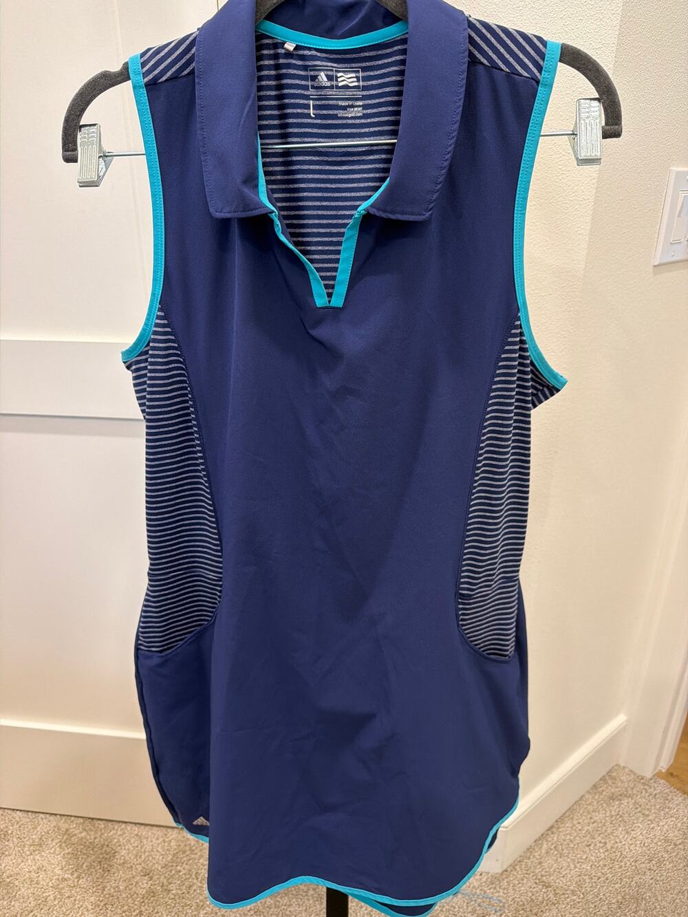 Adidas Women's Large Rangewear Golf Dress Blue Performance Sleeveless Polo Top